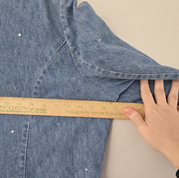 Ladies QUACKER FACTORY 1-button Lined Denim Jacket w/ BLING, Plus 2X Easter - Picture 11 of 14